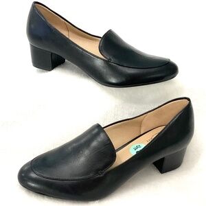 BLACK CASUAL MINIMALIST COMFORT SLIP ON CHUNKY BLOCK HEEL DRESSY LOAFER SZ 8.5M